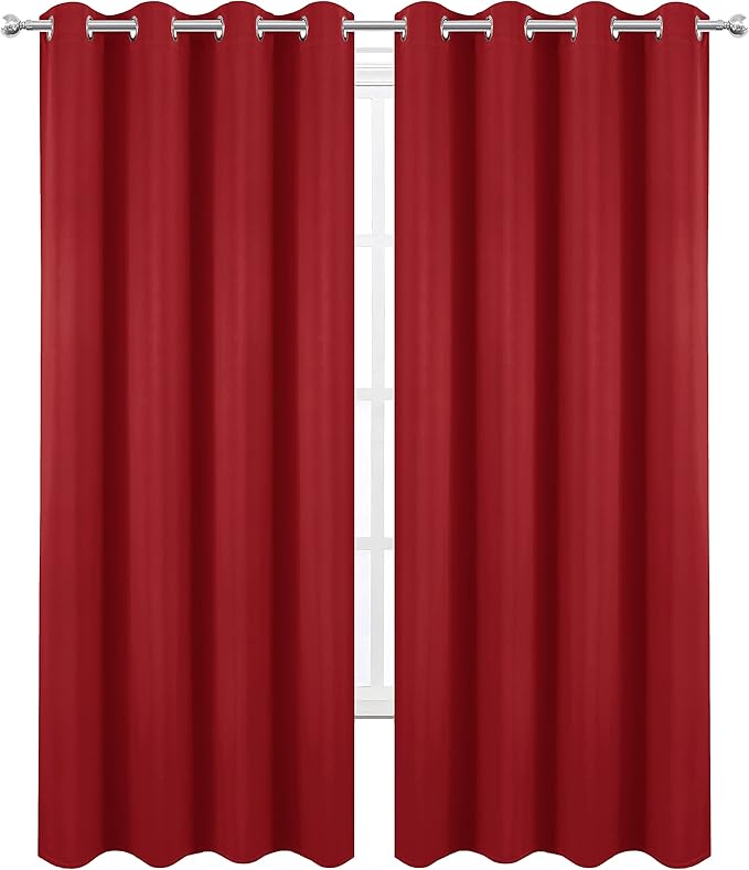 LEMOMO Blackout Curtains 66 x 95 inch/Bright Red Curtains Set of 2 - Image 2