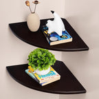 Gieanoo Floating Corner Shelves Set 2 12inch Walnut Solid Oak Rounded Corner by GIEANOO