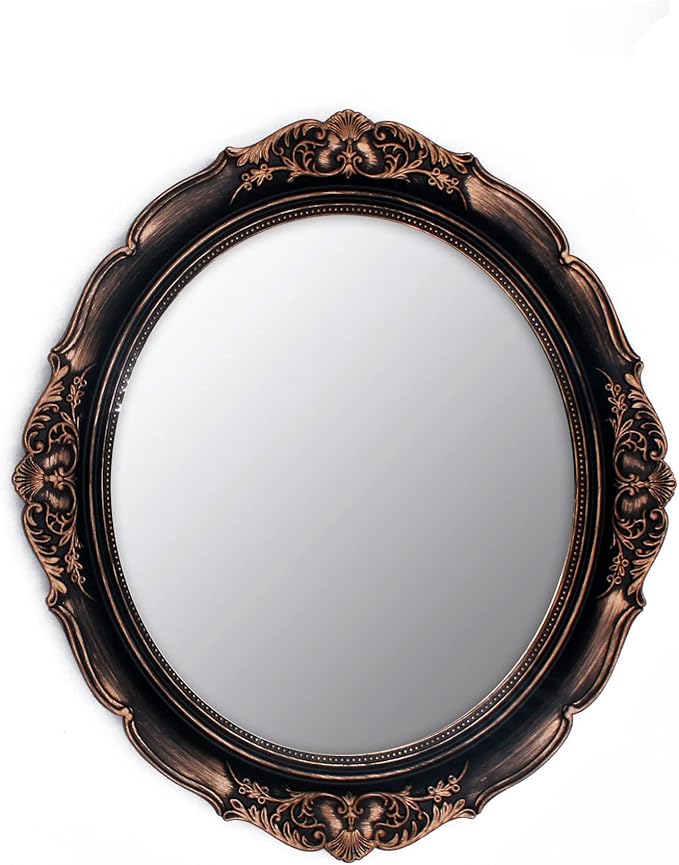 YCHMIR Vintage Decorative Wall Mirror 14.8 x 13.1 Inch Oval Mirror（ Brown） by YCHMIR