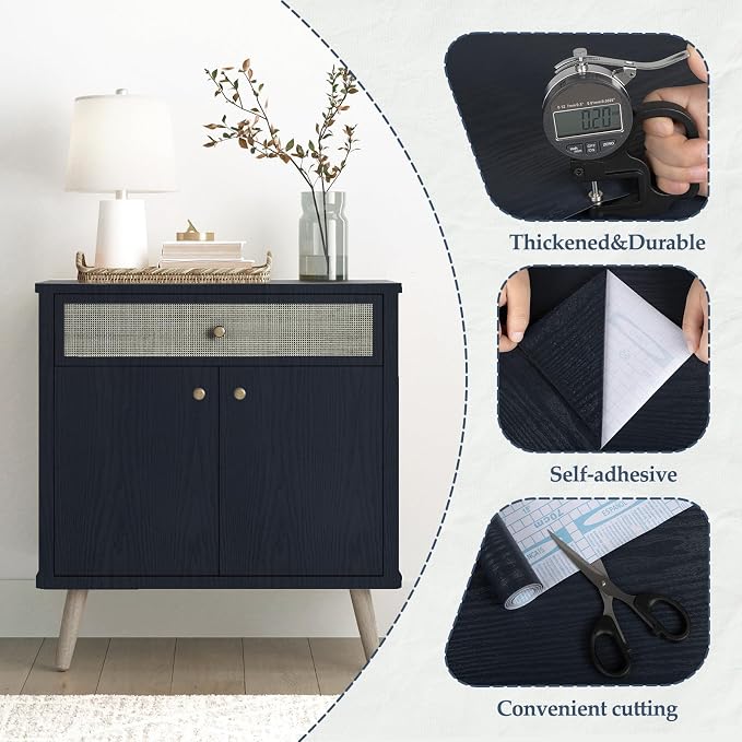 Wood Contact Paper Dark Blue Peel and Stick Wallpaper, Thickened No Teari Vinyl - Image 2