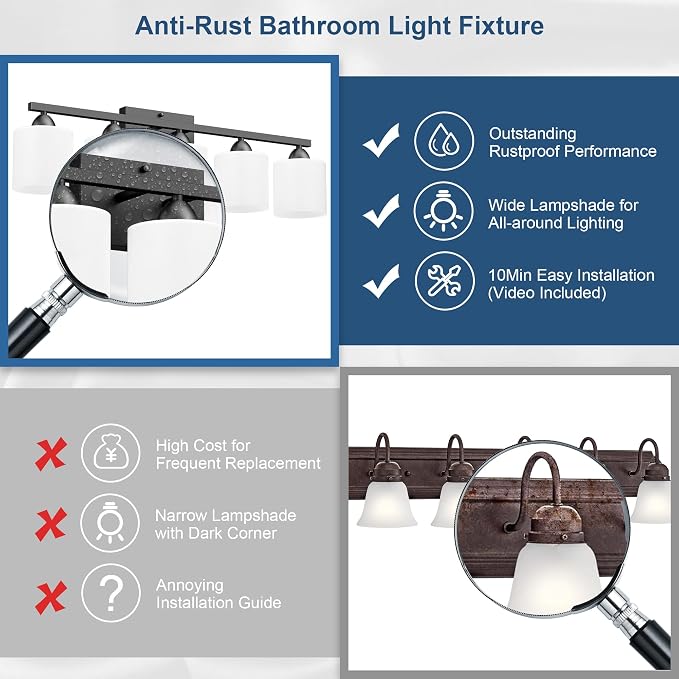 Black Bathroom Lighting Fixtures Over Mirror, 5-Light Anti-Rust Vanity Light - Image 2