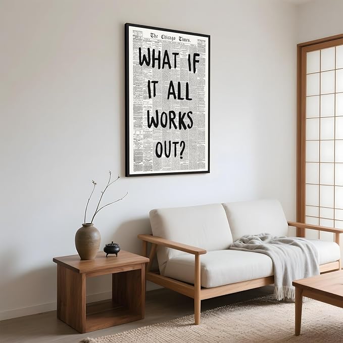 Framed What If It All Works Out Wall Art Black and White Retro Newspaper Poster - Image 4