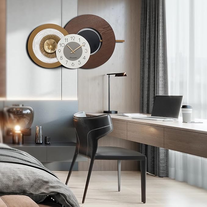 37.8x23 Inch Large Mid-Century Modern Wall Clock, Oversized Wood and Metal - Image 5