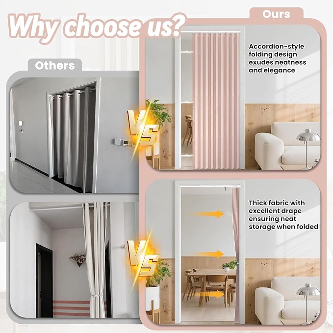 AJAZZ Blackout Curtain with Curtain Rods Included Invisible Accordion Doors - Image 4