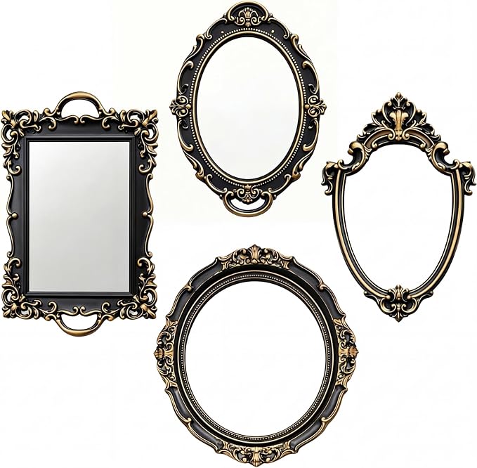 Beeveer 4 Pcs Vintage Gold Mirrors Set Decorative Hanging Wall Decor by Beeveer