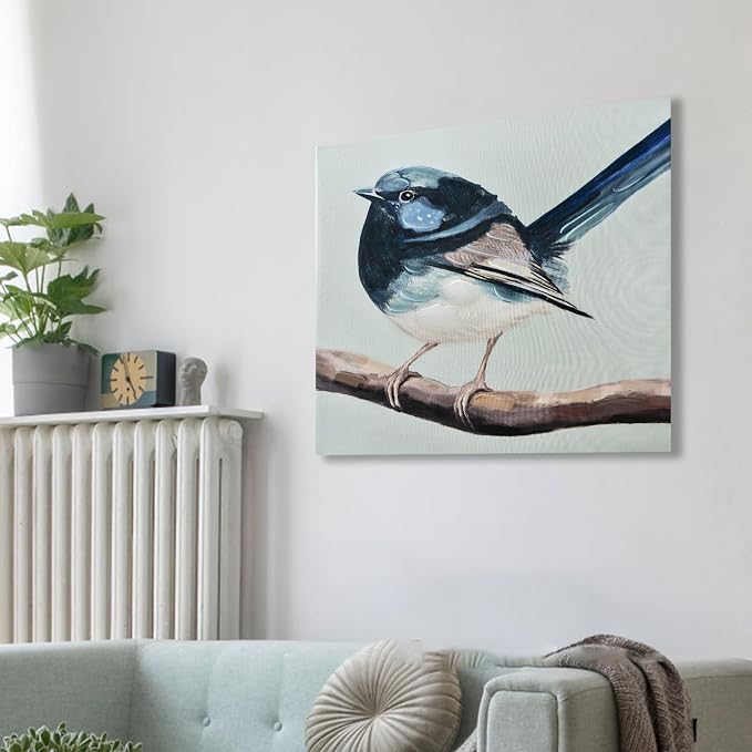 JolyWell Hand-Painted Bathroom bird wall artt, Sparrow canvas Wall Picture - Image 7