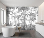 -Grey Jungle Botanical Animal Banana Leaf Fabric Wallpaper Living Room Tropical - Image 3