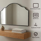 Besdomus Large Scalloped Black Mirror: 47"x31" Modern Minimalist Wood Frame - Image 2