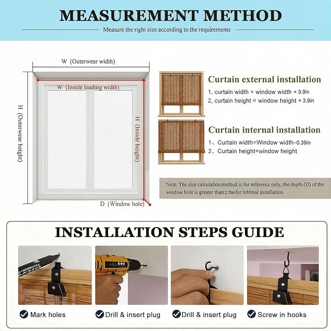 Bamboo Blinds Outdoor Patio, Natural Retro Reed Roll Up Shades - Image 8