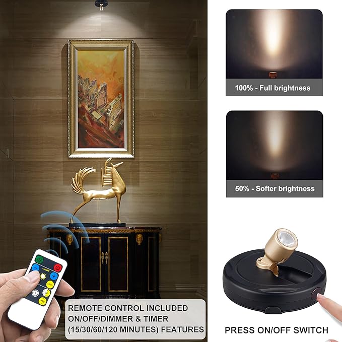 HAMVIDNE LED Spotlight, Battery Powered Picture Lights, Uplighting Indoor - Image 2