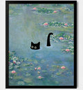 Hamduker Funny Black Cat Wall Art, Monet Art Water Lily Cat Wall Art Decor by Unknown