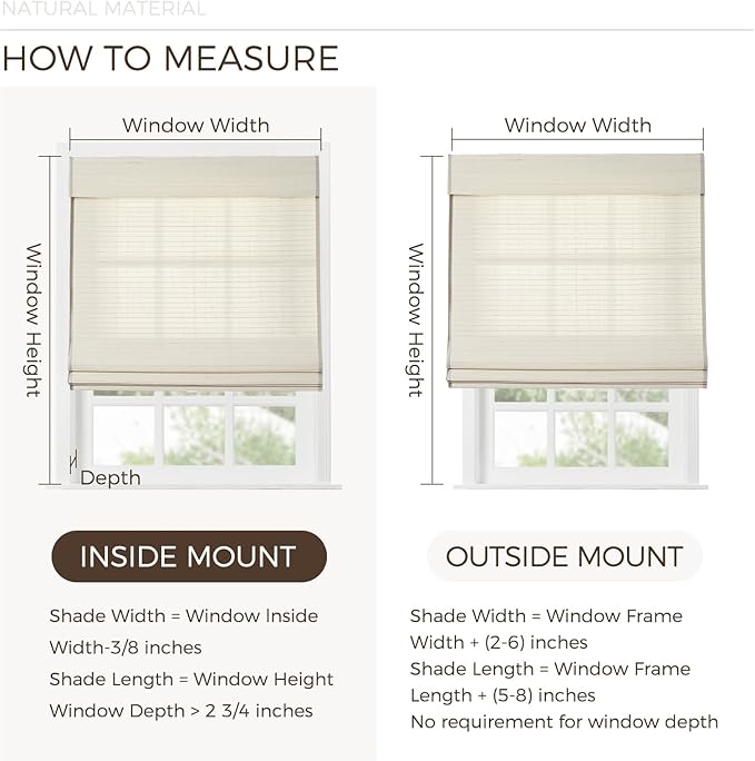 TWOPAGES Natural Woven No Drill Roman Shades, Custom Cordless Blackout Bamboo - Image 6