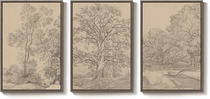 Large Vintage Framed Neutral Landscape Wall Art - Image 9