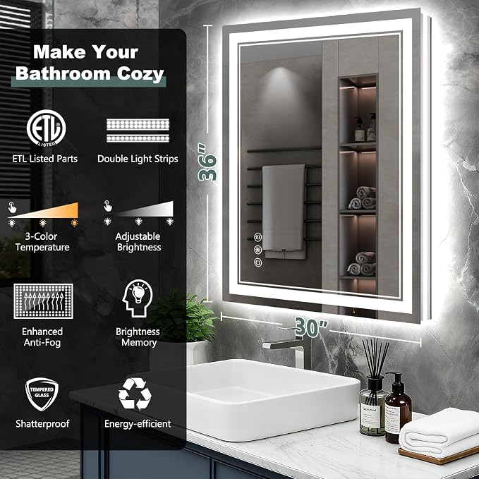 36x30 Inch LED Bathroom Mirror - Image 2