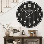 EMAX HOME Large Old Town Farmhouse Black Wall Clock 24 Inch Rustic Antique Wood - Image 2