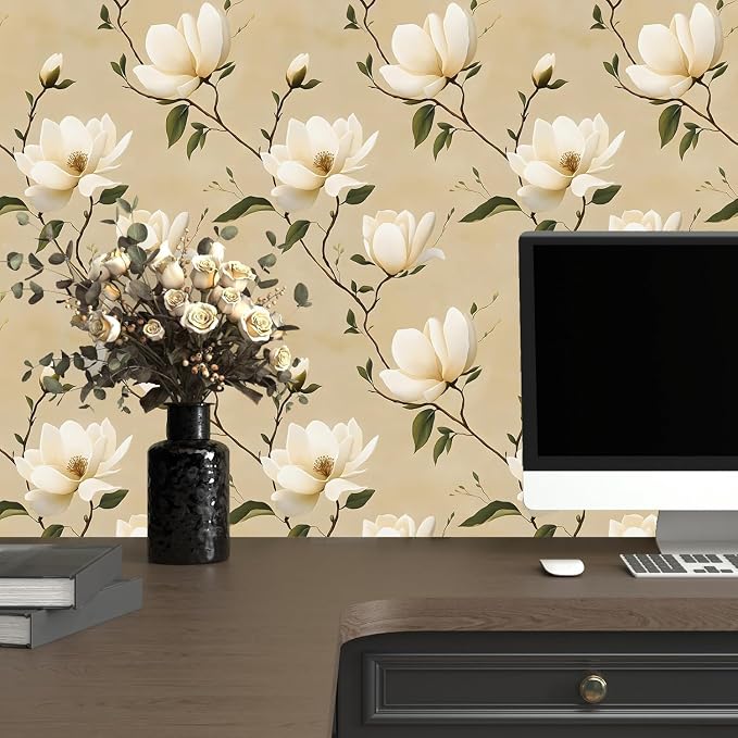 Floral Peel and Stick Wallpaper Vintage Khaki Contact Paper 17.5''x393'' Vinyl - Image 4