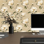 Vintage Floral Peel and Stick Wallpaper Khaki White Flowers Contact Paper - Image 2