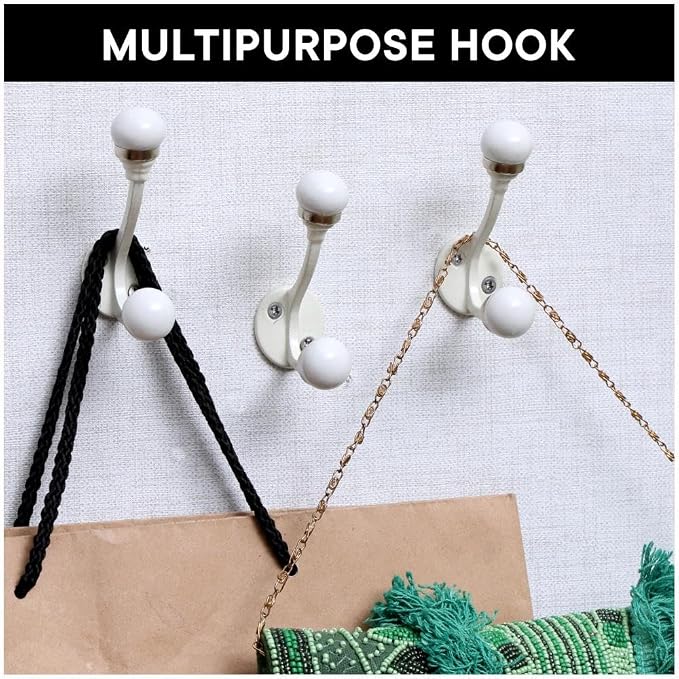 Indian Shelf 6 Pieces Double Prong White Decorative Coat Hooks Unique Coat Rack - Image 5