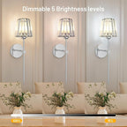 Crystal Battery Operated Wall Sconces Set of 2, Chrome Rechargeable Wireless - Image 6