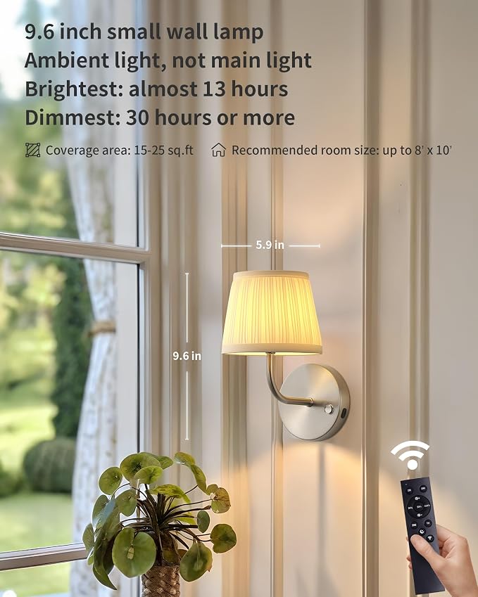 PUSU LED Cordless Nickel H9.6 inch Small Wall Sconces Set of 2, Rechargeable - Image 2