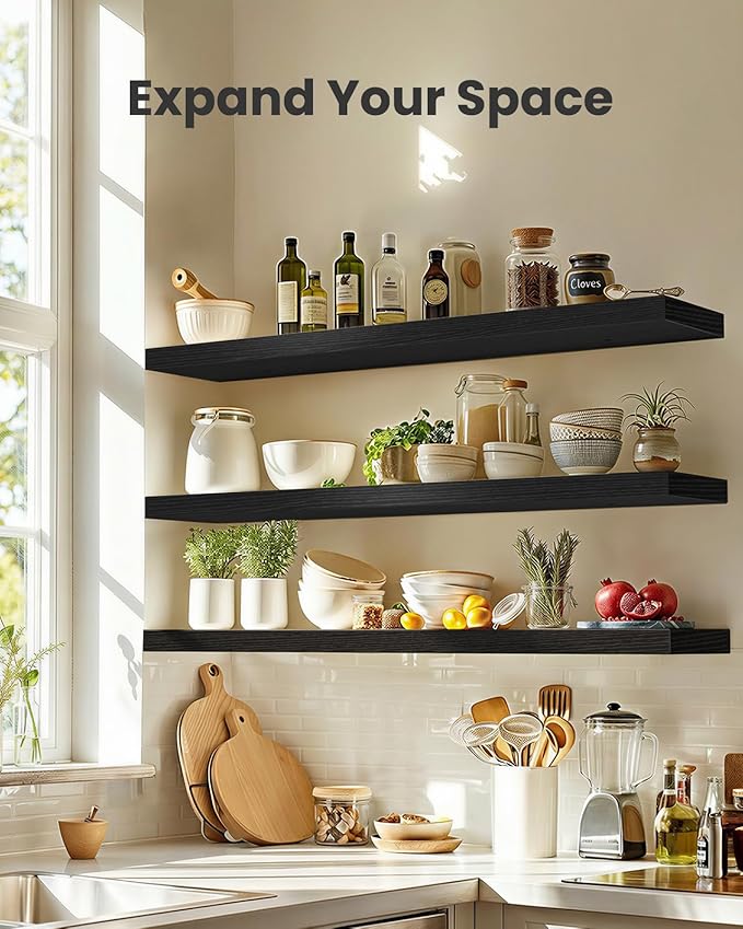 AMADA HOMEFURNISHING 47.2" L Floating Shelves, Wall Shelves Set of 3 - Image 3