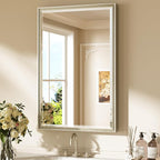 Keonjinn Brushed Nickel Bathroom Mirror 24" x 36", Sculpted Wide Frame by Keonjinn