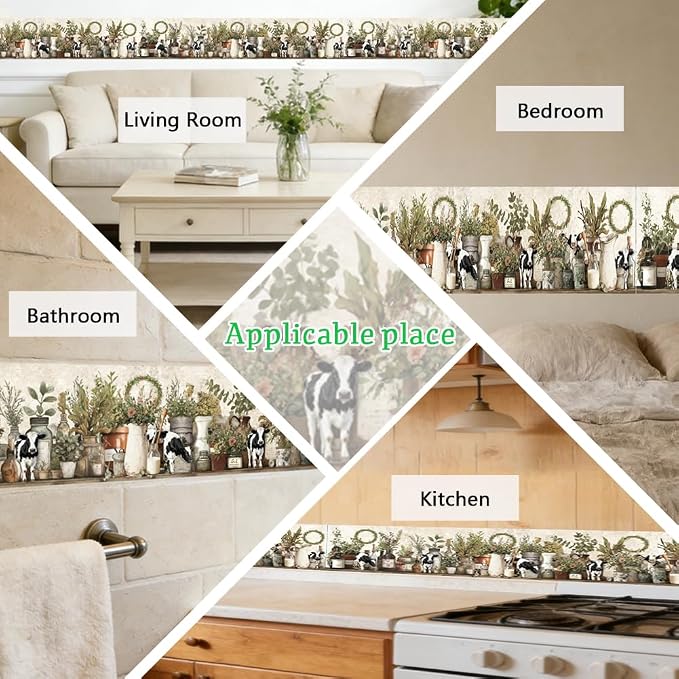 Farmhouse Wallpaper Border Wall Border Trim Peel and Stick 19.7 x 4 Inch Cattle - Image 7