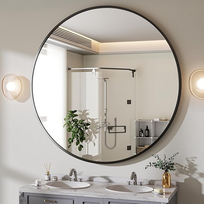 BEAUTYPEAK 30 Inch Round Mirror, Metal Frame Circle Mirror, Wall Mounted - Image 8