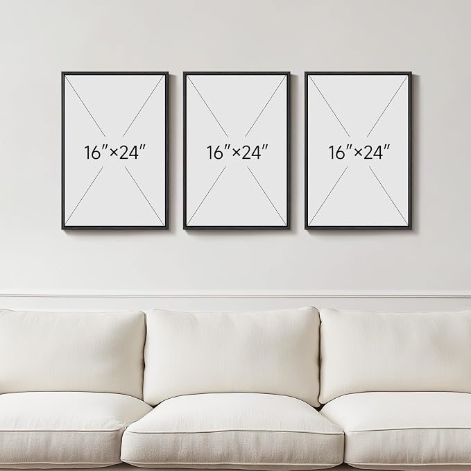 Framed Abstract Landscape Wall Art, 3 Piece Blue Watercolor Canvas Prints - Image 3