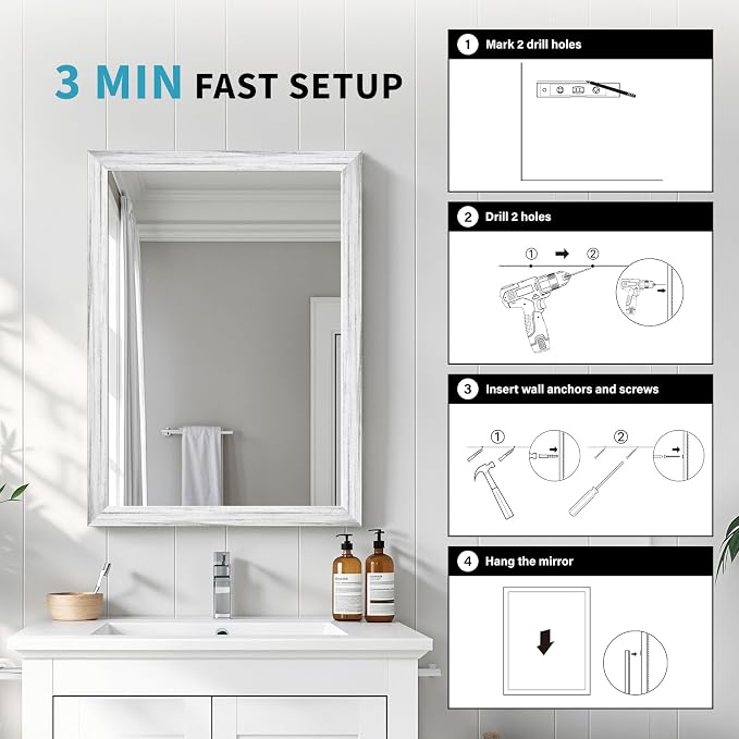 White Wood Effect Framed Wall Mirror, 20x30 Rectangle Mirror, Anti-desilvering - Image 5