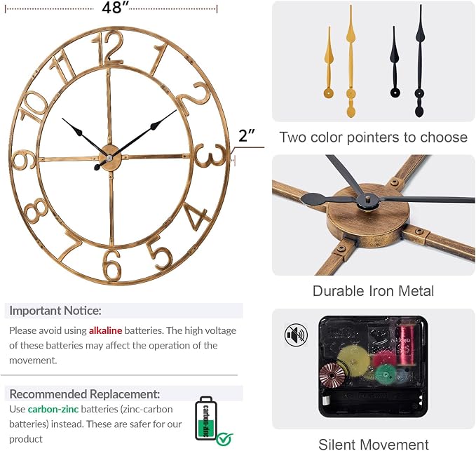 Large Wall Clock for Living Room Decor–48 Inch Silent Non-Ticking Modern - Image 3