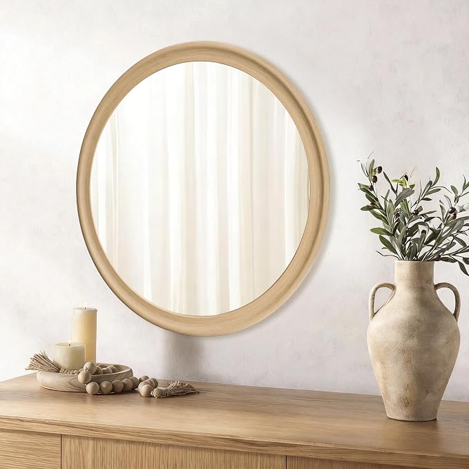 CULER Round Wall Mirrors 24 Inch, Natural Rustic Decorative Transitional Mirror - Image 3