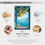 Framed Canvas Wall Art Posters Mediterranean Window View Coastal Lemon Tree - Image 2