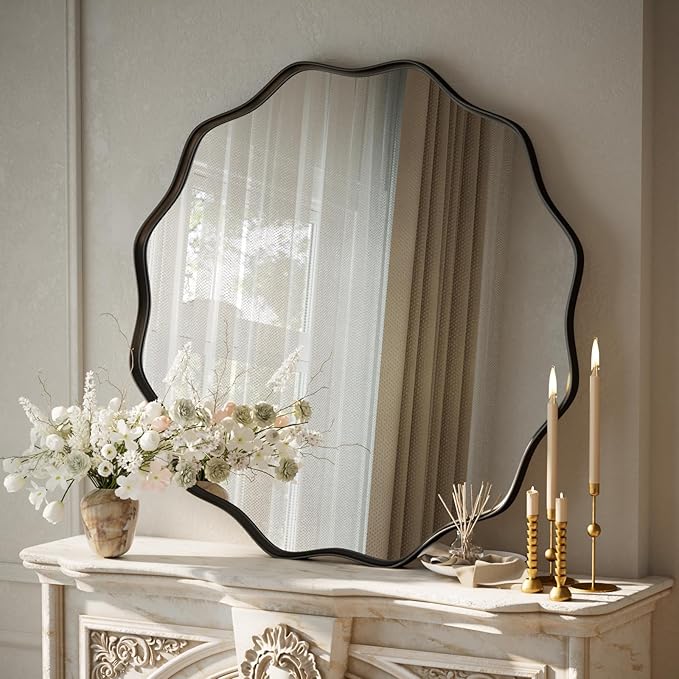VooBang Black Scalloped Circle Mirror, Hanging Leaning - Image 2