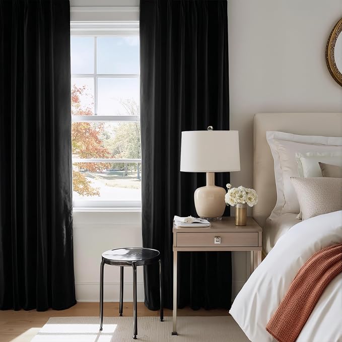 NICETOWN Black Velvet Blackout Curtains 96 inch Long - Image 3