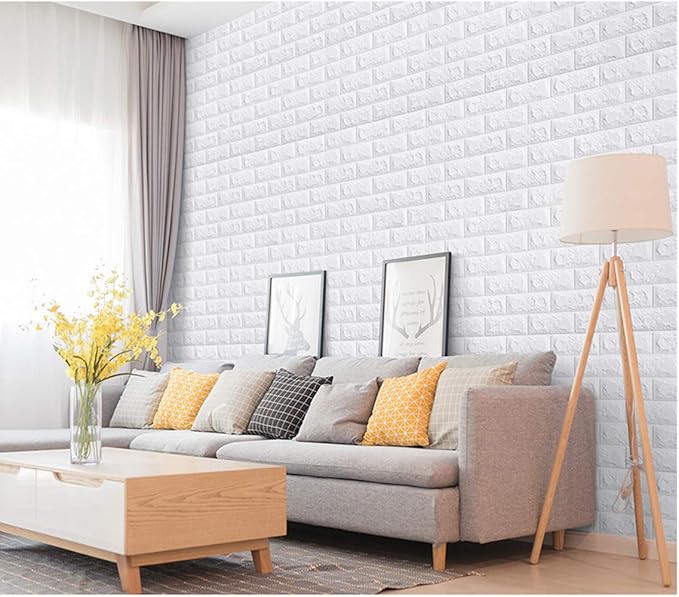 MYOYAY 10 Pcs 3D Wall Panels Peel and Stick 27.5 x 30.3 Inch White Brick - Image 4