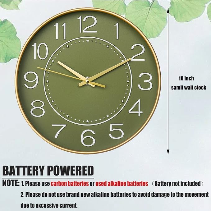 HZDHCLH Modern Wall Clocks Battery Operated, 10 inch Olive Green Clock - Image 5