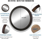 CULER Round Mirrors 30 Inch, Wood Vanity Wall Rustic Mirror - Image 5