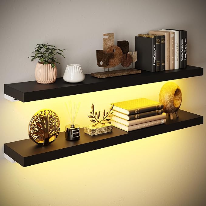 BAMEOS LED Floating Shelves for Wall, Hanging Wall Shelves for Bedroom by BAMEOS