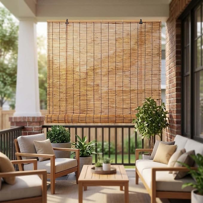 Outdoor Bamboo Blinds for Patio, Waterproof Reed Shades, Privacy Sun Shades by Unknown