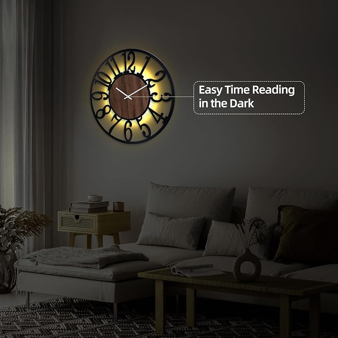 30'' Large Wall Clock with Adjustable Night Light, Glow in The Dark Decorative - Image 6