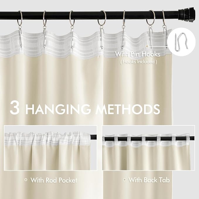 MIULEE Birch Back Tab Blackout Curtains 108 Inch Long 2 Panels Set - Image 3