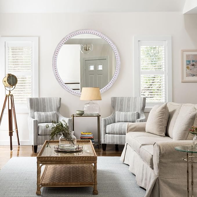 30 Inch Rustic Farmhouse Round Wood Mirror - Image 5