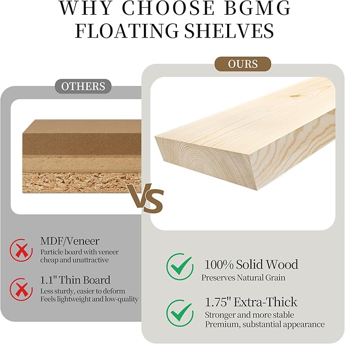 BGMG Floating Shelves 54 inch Long, Distressed Rustic Wooden Wall Shelves - Image 4