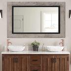YOSHOOT Rustic Wooden Framed Wall Mirror, Natural Wood and Iron Bathroom Vanity by YOSHOOT