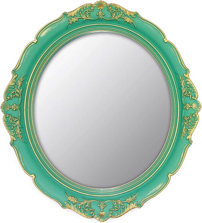 YCHMIR Vintage Decorative Wall Mirror 14.8 x 13.1 Inch Oval Mirror （Green） by YCHMIR