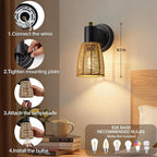 EJIAXIN Boho Rattan Wall Sconces Set of 2 - Image 8
