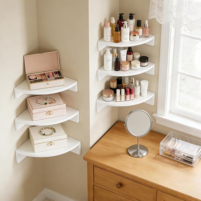 Alsonerbay White Corner Shelf Wall Mount, Rustic Wood Shelves - Image 7