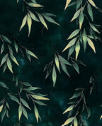 Dark Bamboo Leaves Peel and Stick Wallpaper, Moody Leaf Design Self Adhesive by VOLEAARWALLPAPER