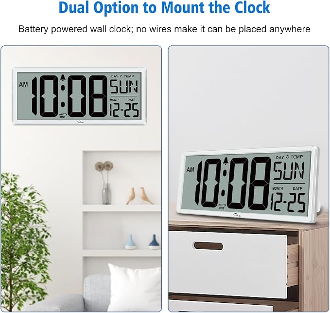 WallarGe Backlight Digital Wall Clock Battery Operated - - Image 7
